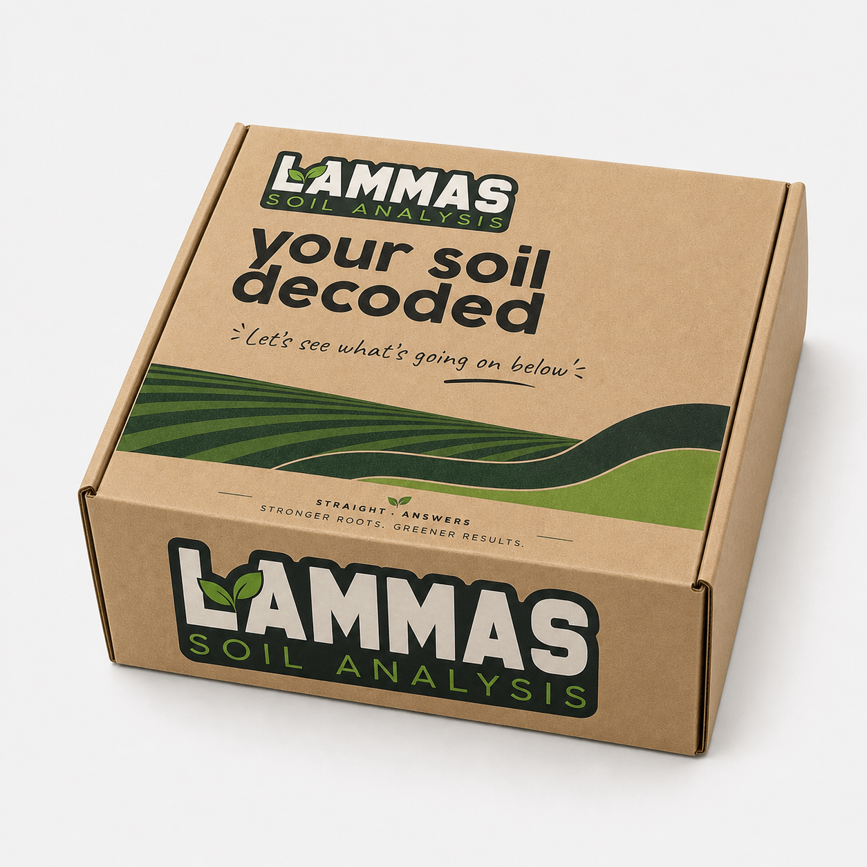 The Lammas soil test kit - branded kraft box reading 'your soil decoded'